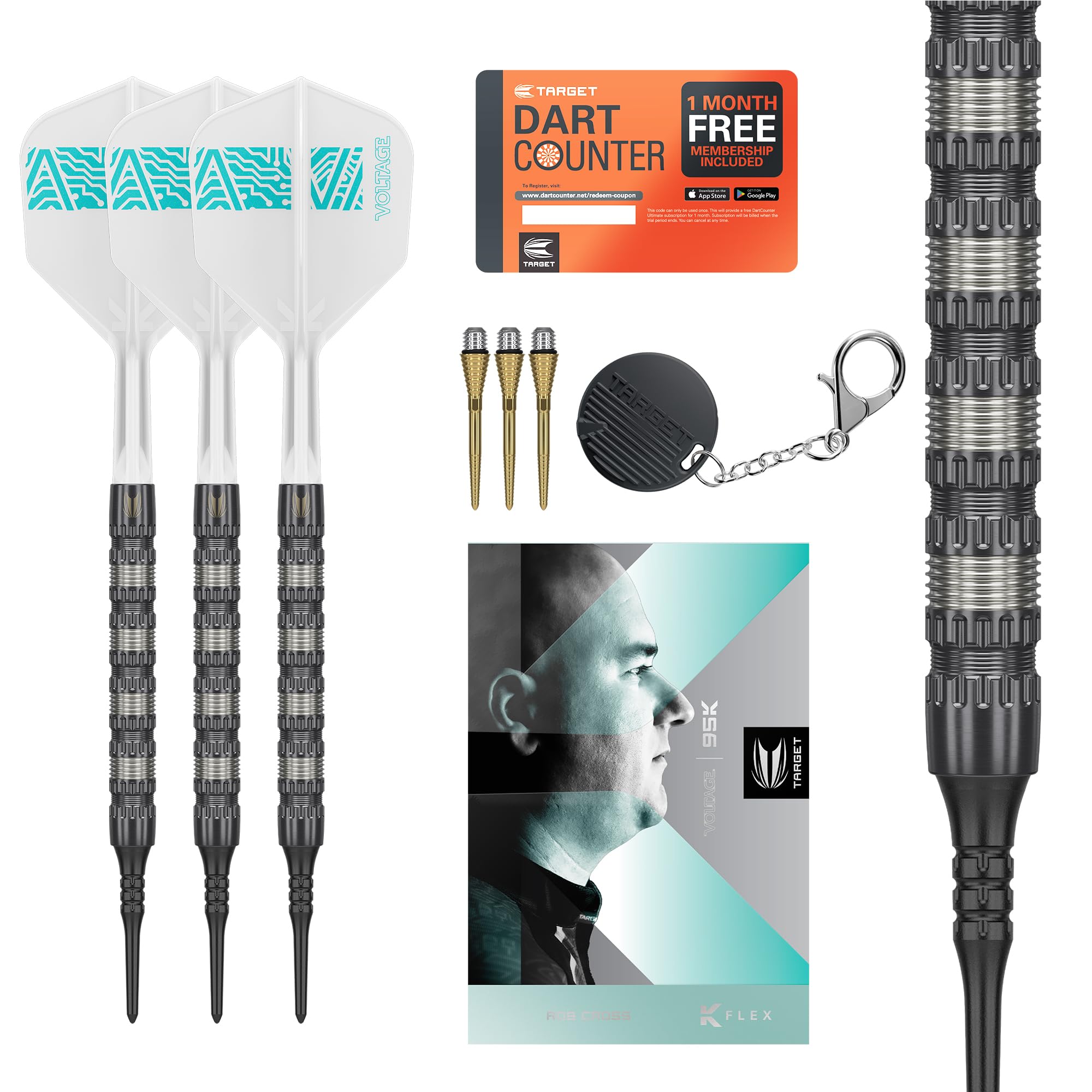 

TARGET Darts Rob Cross 95K Soft Tip Tungsten Darts 18G Voltage Player Edition Darts Set with Pixel Soft Tip Electronic Darts Set 95% Set, Tips,