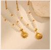 Stainless Steel Shell Sun Pendant Necklace for Women, Pearl Beaded Chain,18K Gold Plated Waterproof Tarnish-free Jewellery