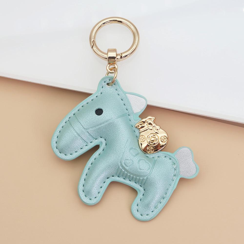 Women Leather Charms Bag Pendant KeyChain Cartoon Pony Rocking Horses Keyring Cute Animal Ornament Accessories