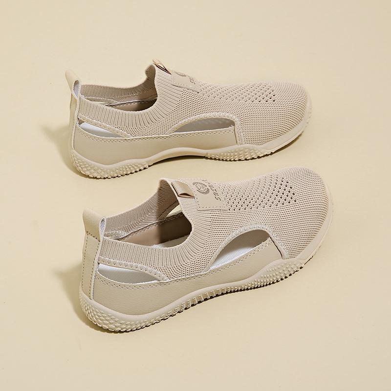 Fashion Hollow Out Breathable Toe Cap Sandals for Women, Summer Mesh Shoes, One Foot White Shoes, Casual Thick Soled Board Shoes