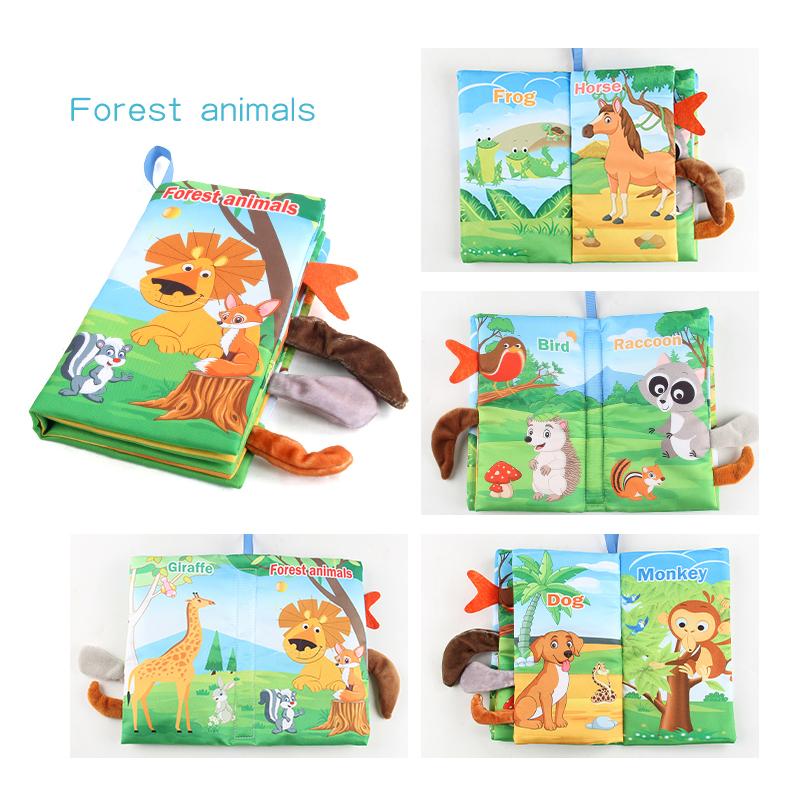 8 Page Tail Cloth Book Cartoon Animals Touch And Feel Infant Soft Books Development Interactive Early Education Toys For Baby
