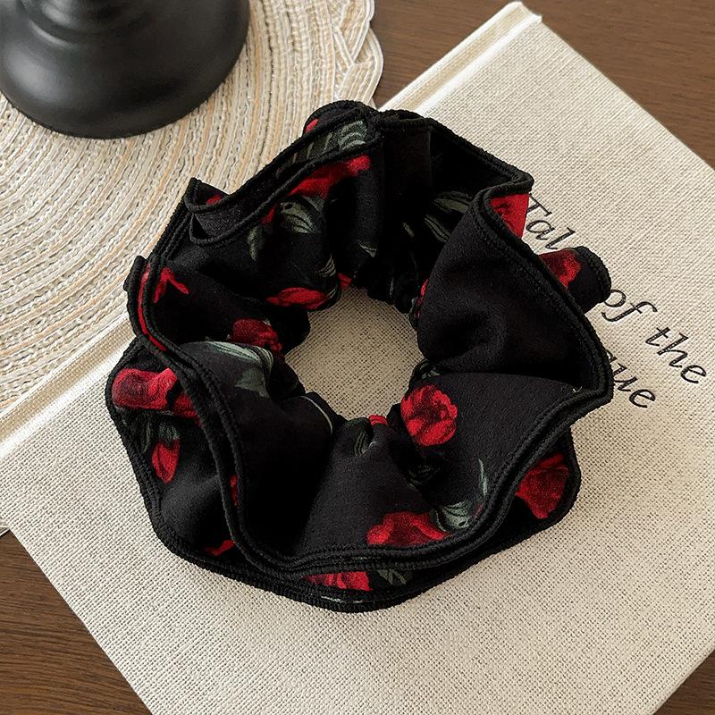 Vintage Large Rose Hair Scrunchies for Women Girl Elegant Red Flower Elastic Ponytail Holder Hair Rope Headwear Hair Accessories