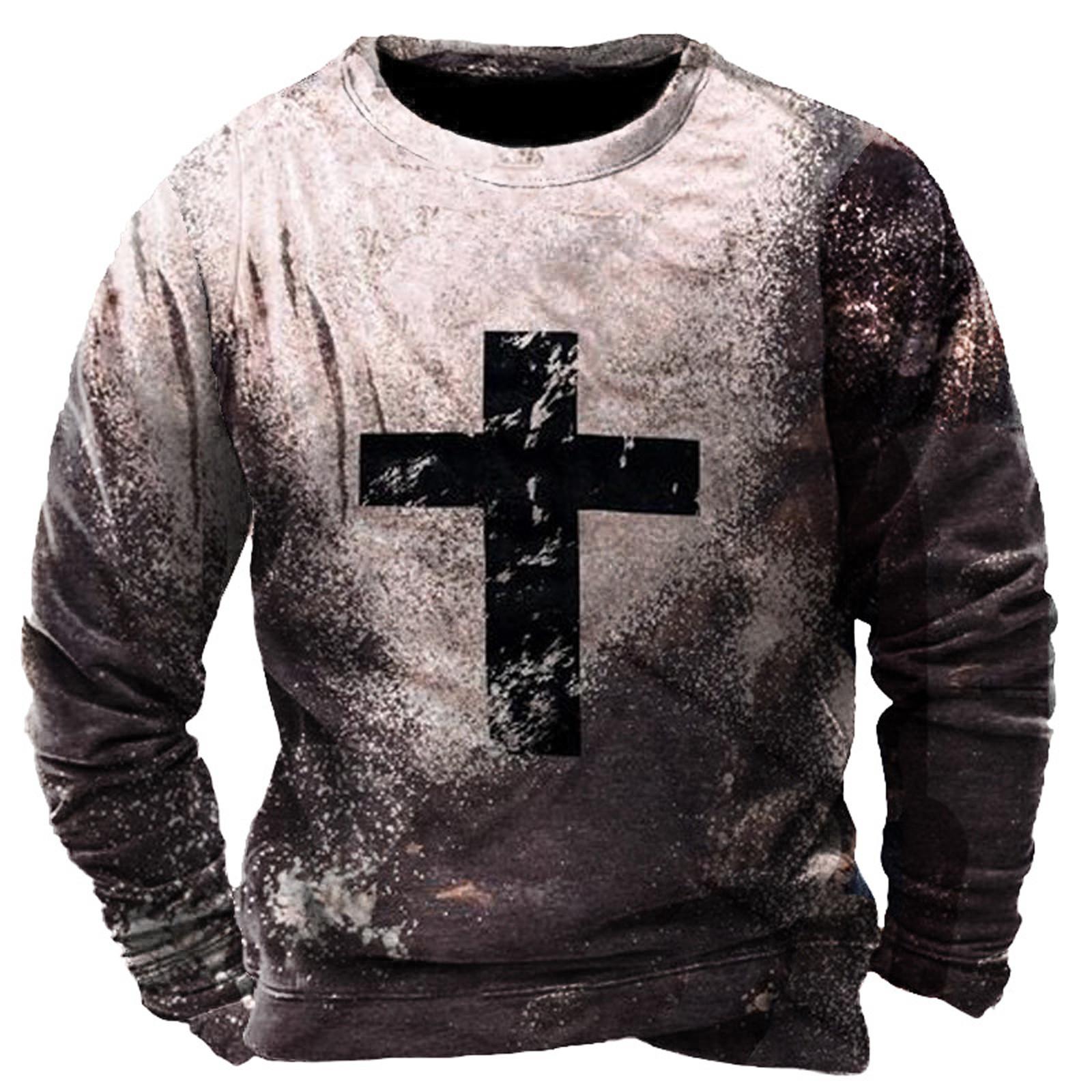 

Мужская толстовка с принтом на открытом воздухе, свободная с длинными рукавами и этническим принтом XL хаки