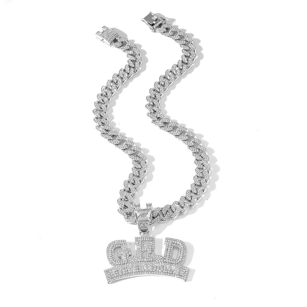 Men's Hip-Hop Style Gold Plated Link Chain Necklace with Alloy Crystal/Rhinestone Inlay GED Letter Pendant