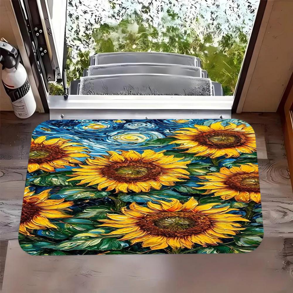 Gogh Starry Night Poppy Floral Carpet Classic Oil Painting Art Non Slip Entrance Mat Famous Artwork Washable Floor Rug for Home