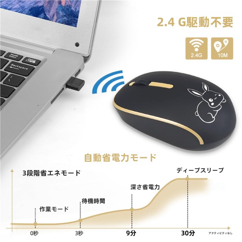 Wireless Mouse, USB & Type-C, 2-in-1 Receiver, 2.4G, Quiet, 3-Level Energy-Saving Mode, Cordless, Microsoft, Compact, Rabbit Design, Compatible with