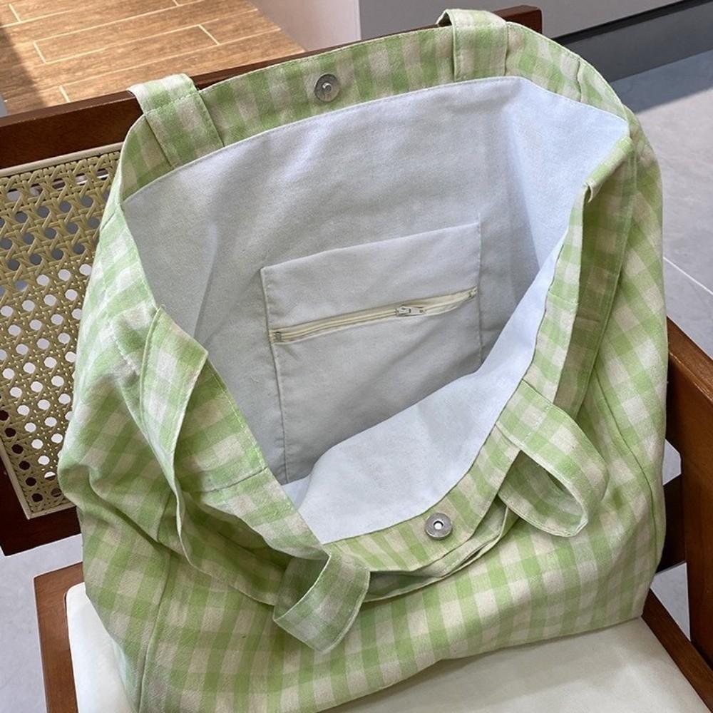 Candy Color Plaid Shoulder Bag Letter Large Capacity Crossbody Bag Simple Canvas Tote Bag  Girls