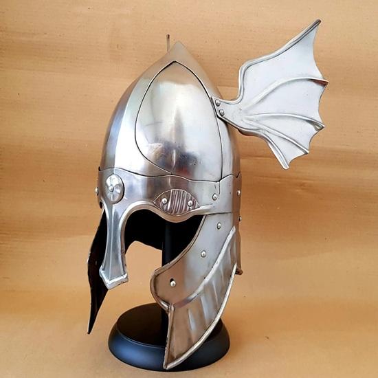 Medieval Fantasy Winged Viking Helmet with Stand  Wearable Steel Helmet for LARP, Cosplay Renaissance Fair Norse Warrior Costume Prop