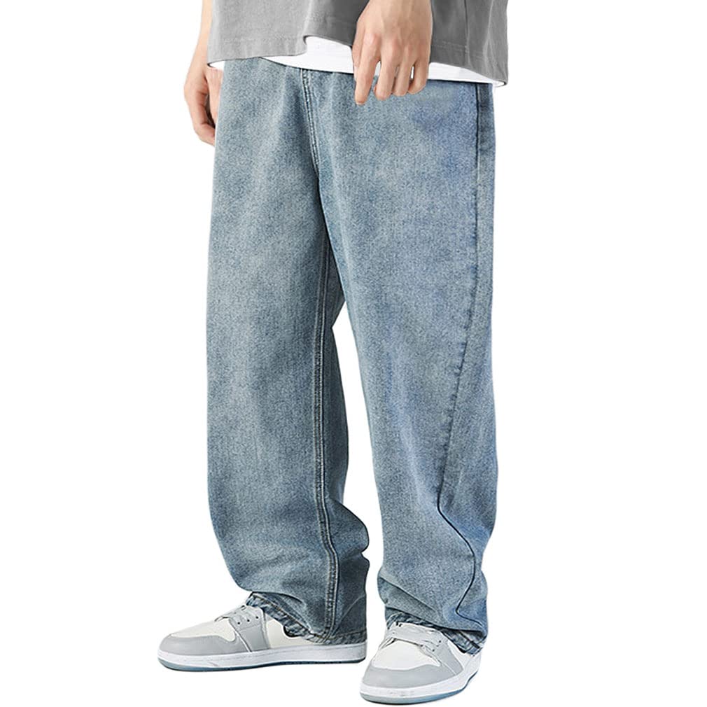 

KAKELO Men s Wide Denim Jeans, Loose Fit, Easy Fit (01.Blue, XL)