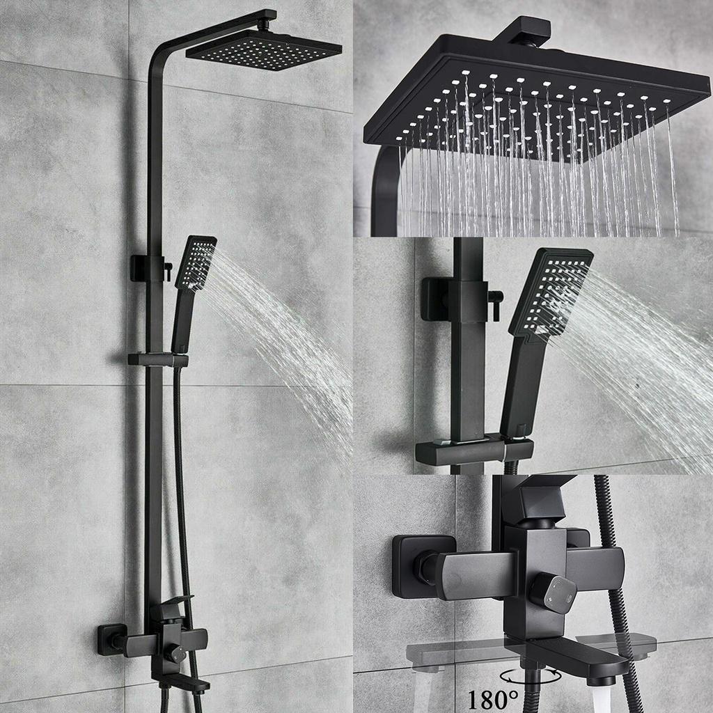 Black/Silver Bathroom Faucet Chrome/Black Rain Shower Head Bath Faucet Shower Set Mixer Wall Mounted Bathtub Shower Mixer Tap Shower Faucet