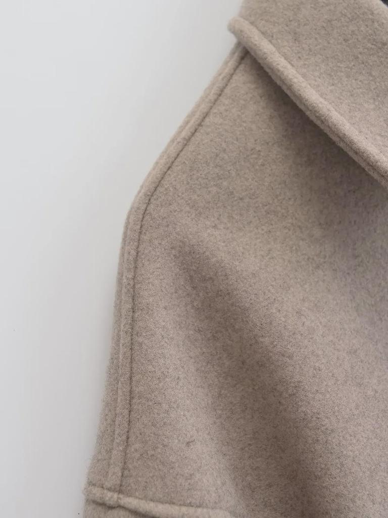 European and American Style Women's Woolen Lapel Coat - Single-Breasted Design 755241
