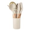 ZISIZ Silicone Kitchen Utensil Set with Wooden Handles