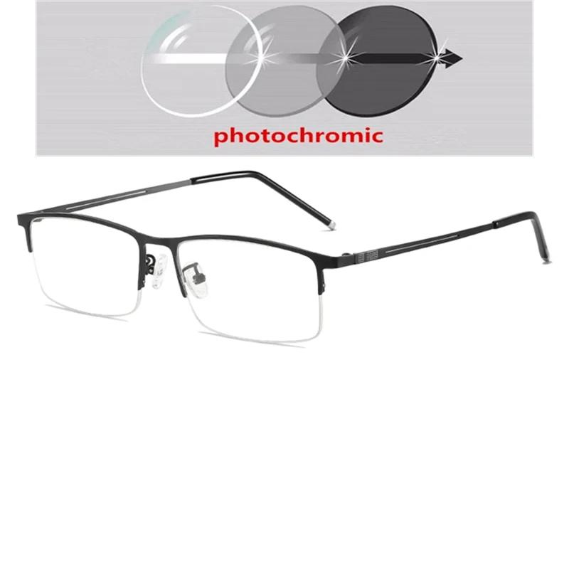 Gafas Cuadradas de Media Montura de Aleación de Titanio para Hombres Vintage Miopes con Receta -0 -0.5 -0.75 A -6.0