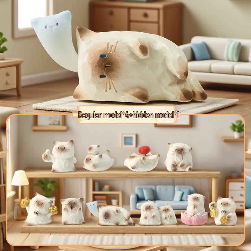 Cartoon Cute Furry Cat Lucky Blind Box Gift for Kids & Students - Resin Craft Ornament