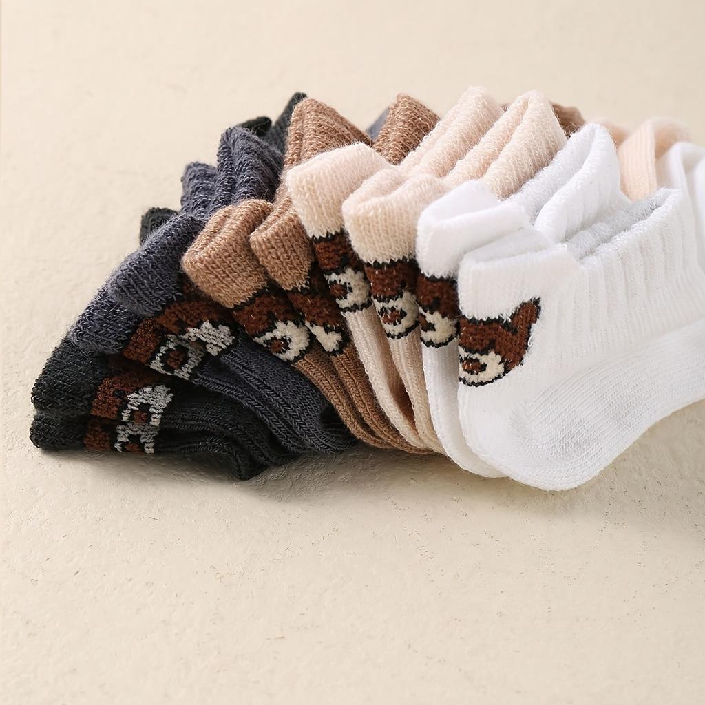 10/5 PCS Cartoon Bear Head Socks, Children's Cute Classic Bear Middle Socks, Learning Step Socks, Versatile Breathable Children's Socks