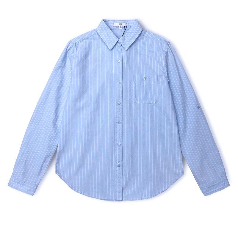 

100% Cotton Blouses Cardigan Basic Style Shirt Pure Cotton Washed Oxford Textile College Work Clothing Blue Stripes 1 XS code Bust size 86