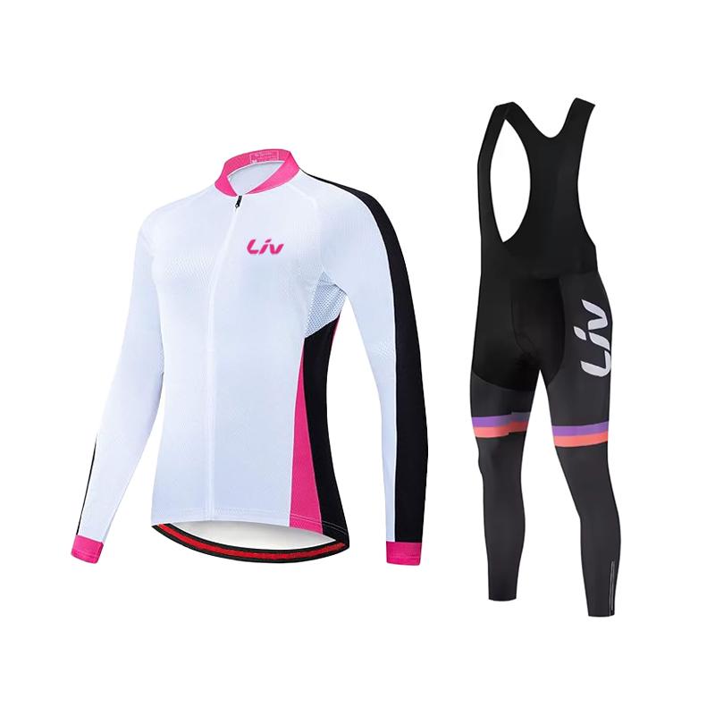 Herbst Langarm Atmungsaktives Radsportanzug Set Damen Fahrradtrikot Schnelltrocknend Outdoor Sportbekleidung Radsport Trägerhose Fahrradhemd
