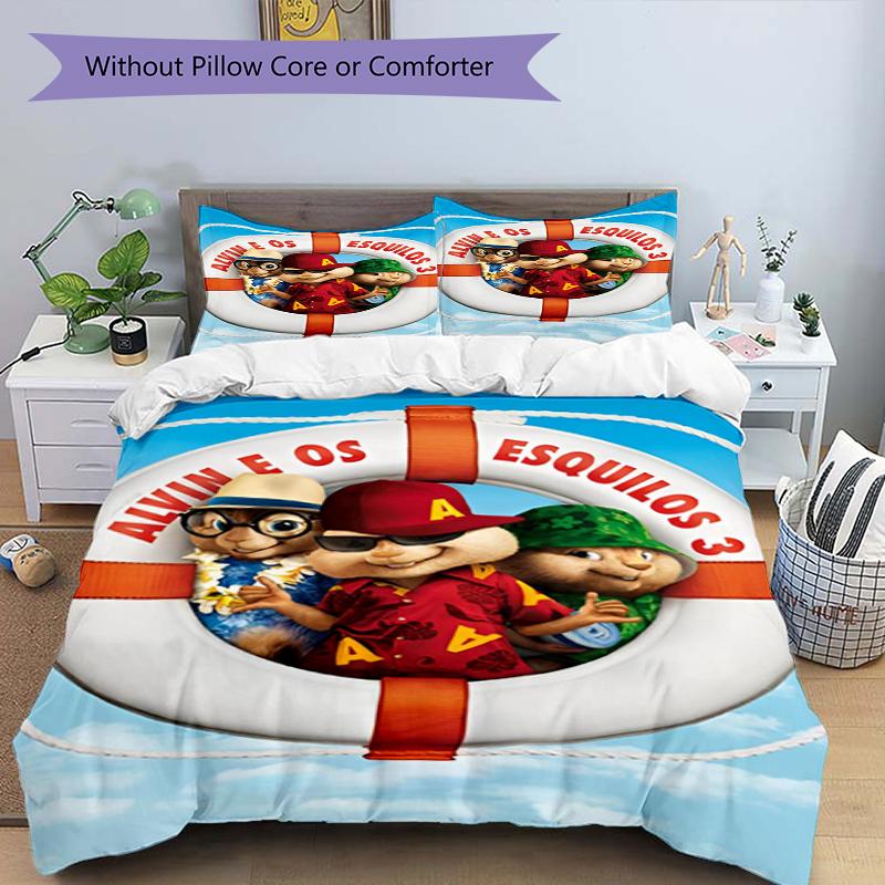 3-teiliges Alvin und die Chipmunks Bettwäsche-Set Bettbezug Verschluss Enthält 1 Bettbezug & 2 Kissenbezüge, Weich und Bequem für Alle Jahreszeiten.