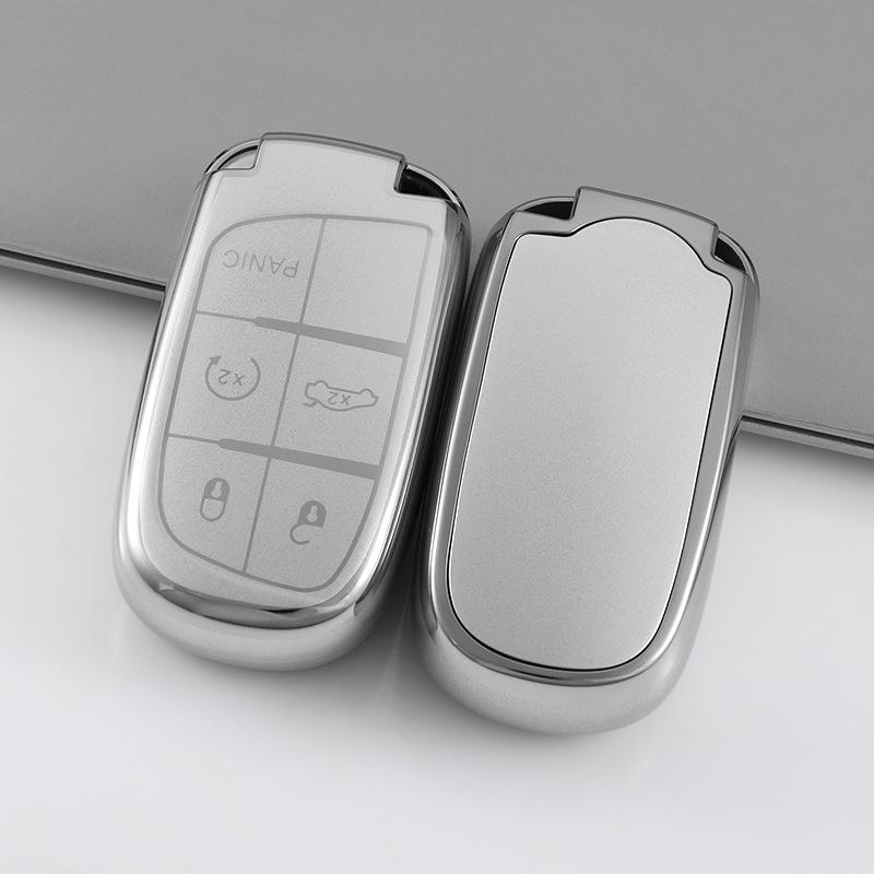 Copri Telecomando Chiave Auto Grigio Metallizzato per Jeep Grand Cherokee/Trackhawk/Renegade, Dodge Challenger SRT Hellcat/Journey/Dart, Chrysler