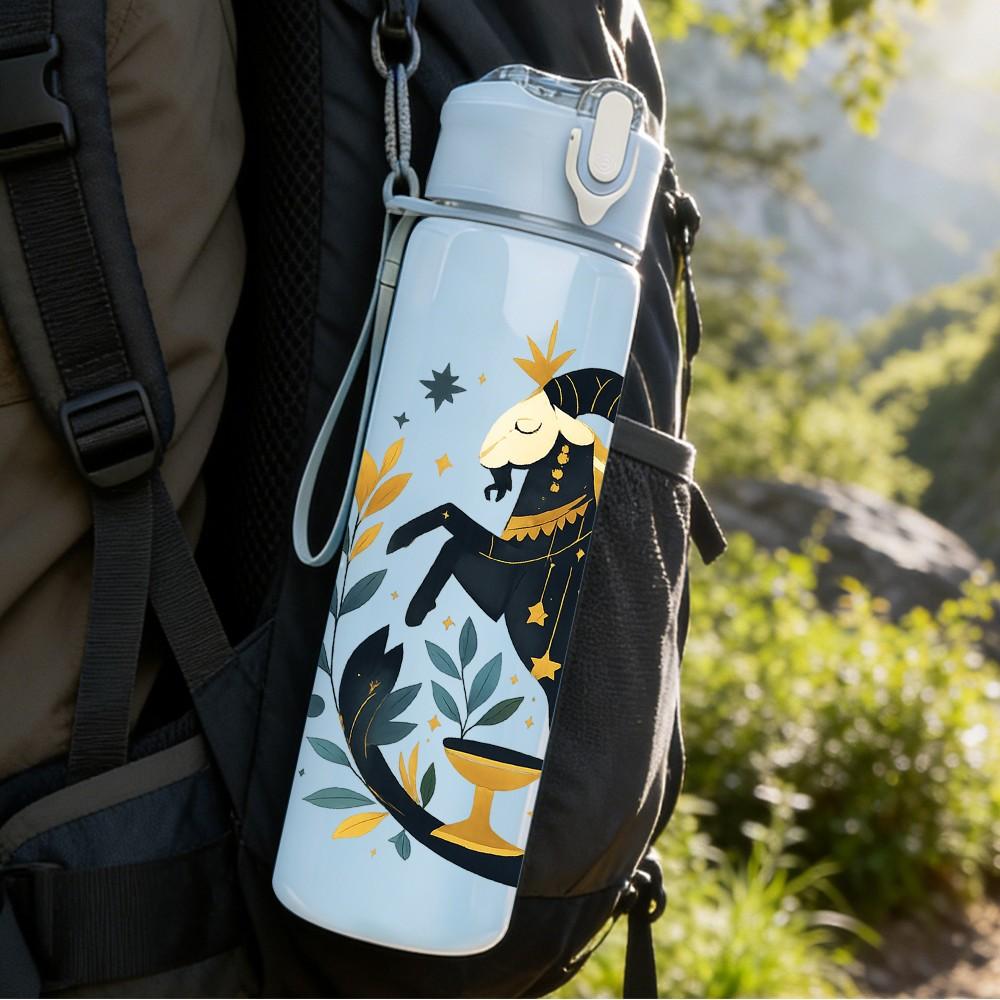 1PC Floral Sagittarius Zodiac 750ml Color Plastic Sports Water Bottle Leakproof Flip Straw Lid Suitable for Sports Office Home Use