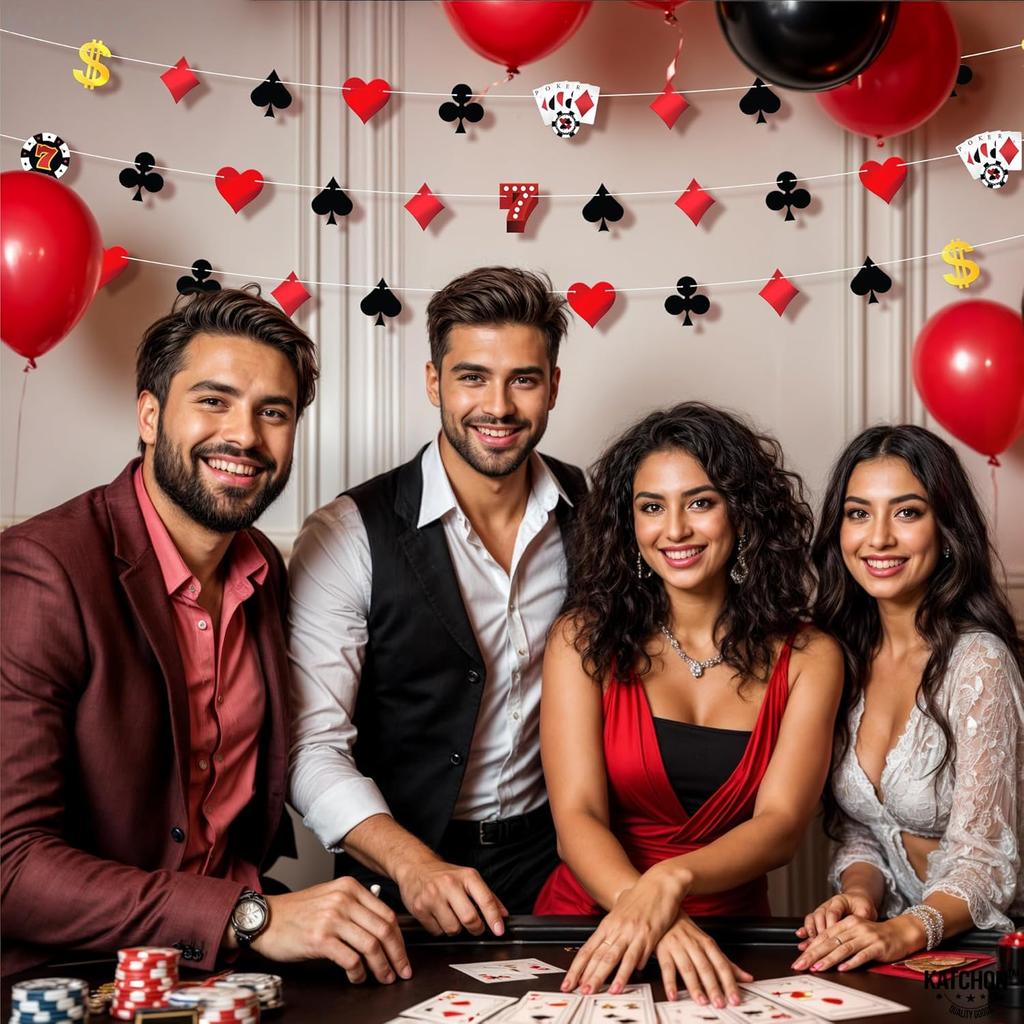 KatchOn, Casino Party Hanging Garlands - 3 String, Pre Strung | Casino Theme Party Decorations | Casino Backdrop, Casino Night Party Decorations |