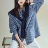 Blue Striped Shirt Women's Long Sleeves Knitted Shawl Top Spring Design Women's Shirt