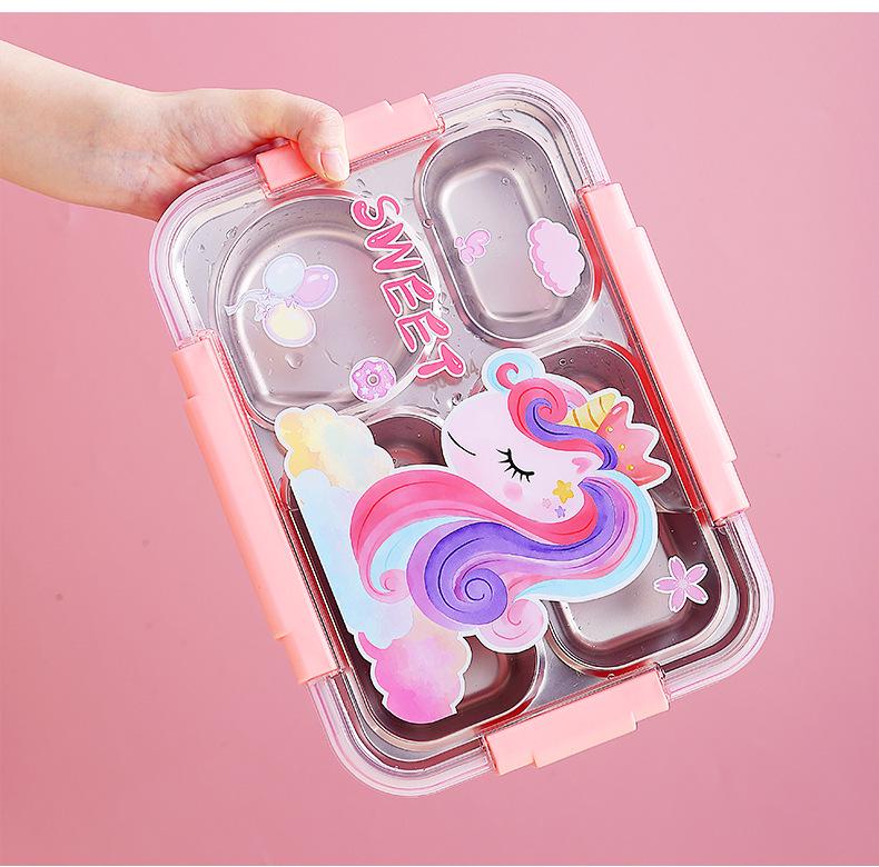 Cartoon Stainless Steel Insulated Lunch Box with Cutlery - Fresh & Stylish Student Design