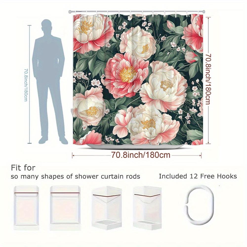 1pc Floral Shower Curtain, Elegant Peony Chinese Pattern Bath Partition Hanging Fabric for Bathroom Decor, Polyester Material