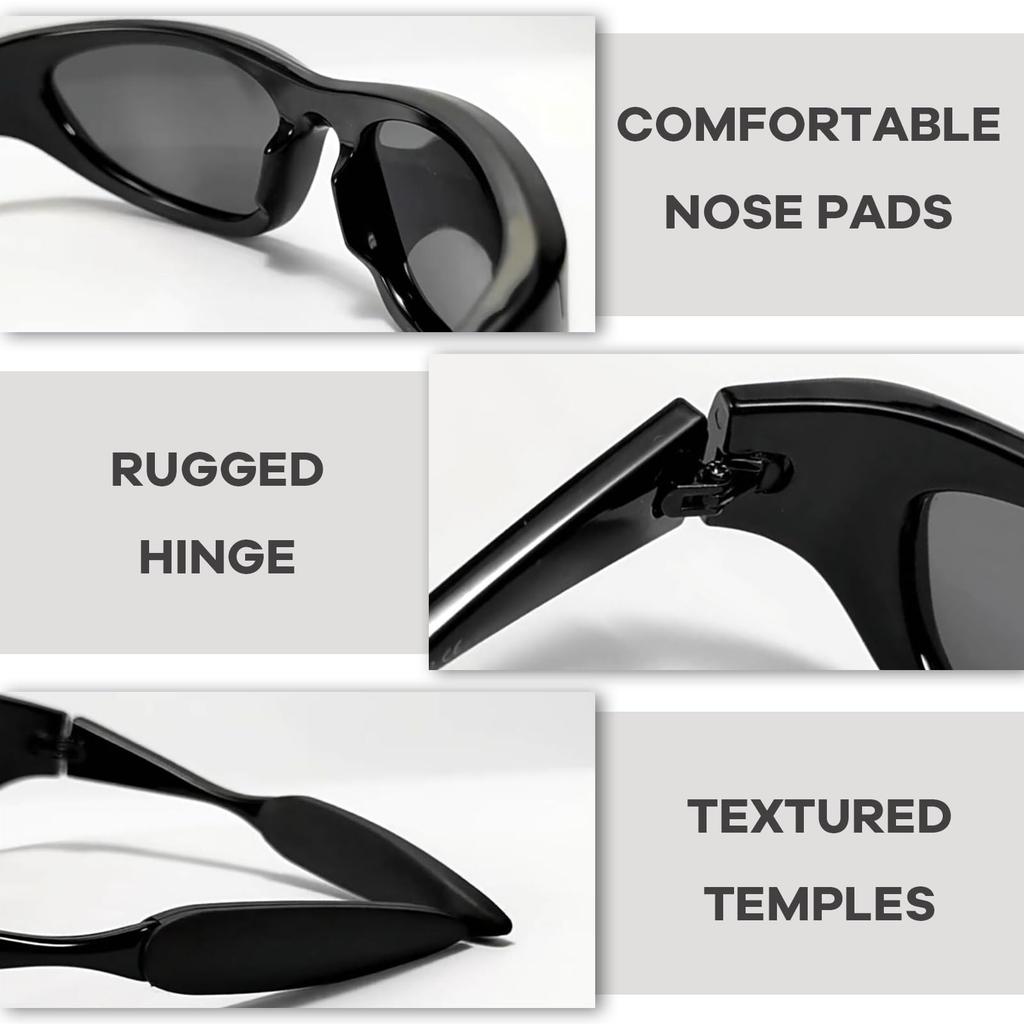 SHEEN KELLY Y2K Polarized Trendy Wraparound Sunglasses for Men and Fashion Oval and Square Thick Sports Eyewear Women, Frame,