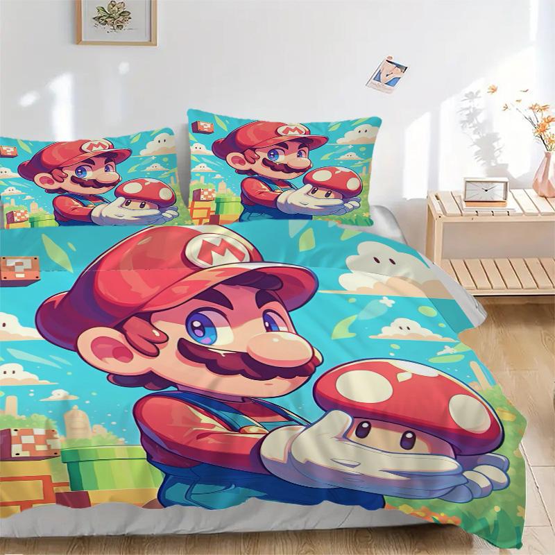 Super Mario Adventure Print 3Pcs Bedding Setduvet Cover With 2 Bedropillowcase Home Birthday Gift