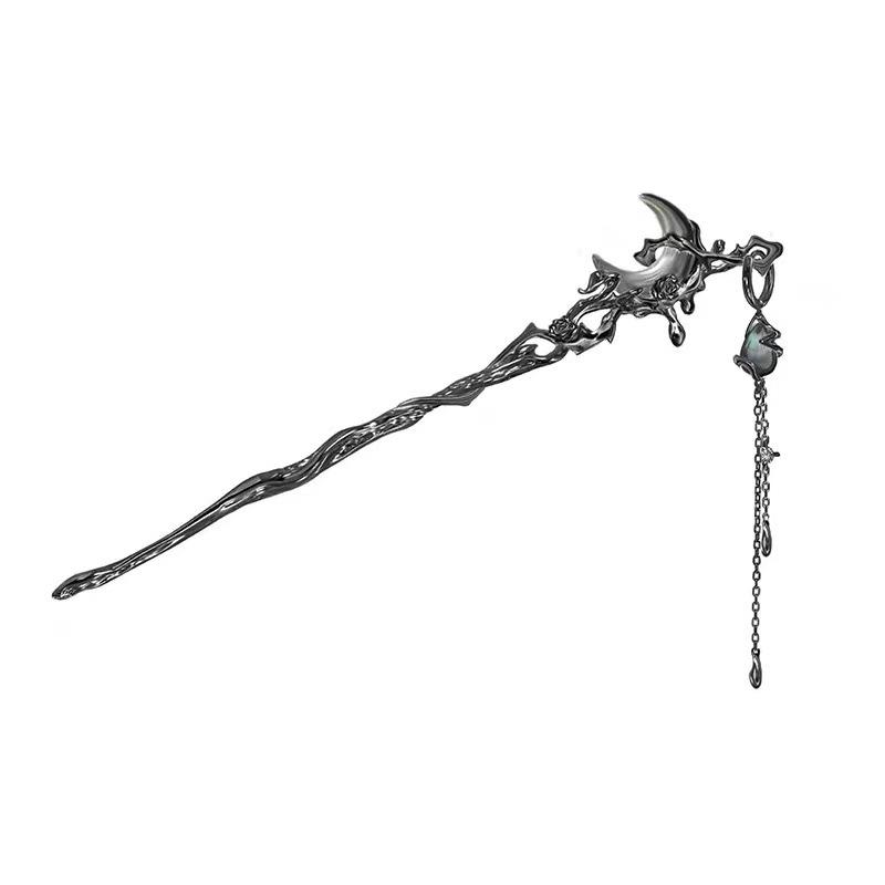 

Новая китайская заколка для волос с кисточкой из лунного камня для женщин, девушек, винтажная металлическая луна, заколка для волос ханфу, аксессуары для волос