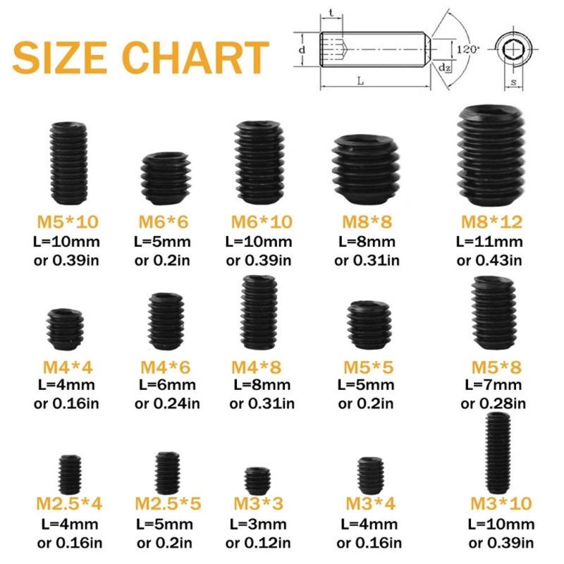 300Pcs Allen Head Screws 2.5/3/4/5/6/8mm Hexagon Socket Head Screws Stainless Steel Internal Hexagon Drive Cup Screw