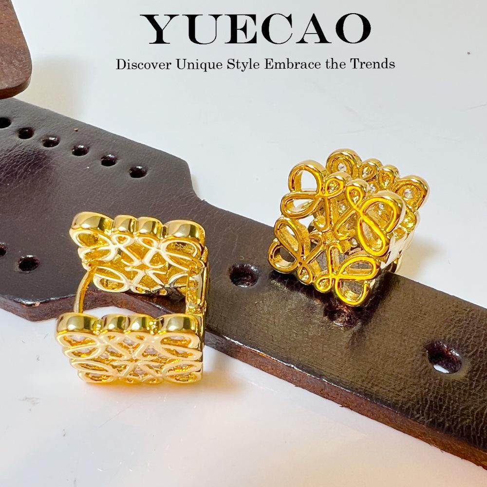 24K Luojia Classic Hollow Ear Buckle Micro-Diamond Earrings - Exquisite Niche Design, High-End Sweet and Cool Style.