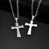 Vintage Religious Jesus Cross Pendant Necklace, Stainless Steel Chain Necklace for Men Church Prayer Faith Jewelry