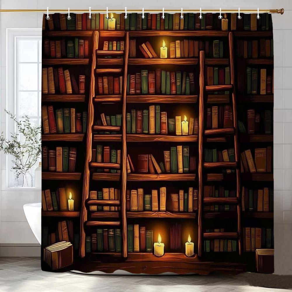 Ähnlich wie Vintage-Bibliothek Duschvorhang, Altes Buch Bücherregal Kerzen Zuhause Polyester Stoff Badezimmer Dekorativer Vorhang Mit Haken