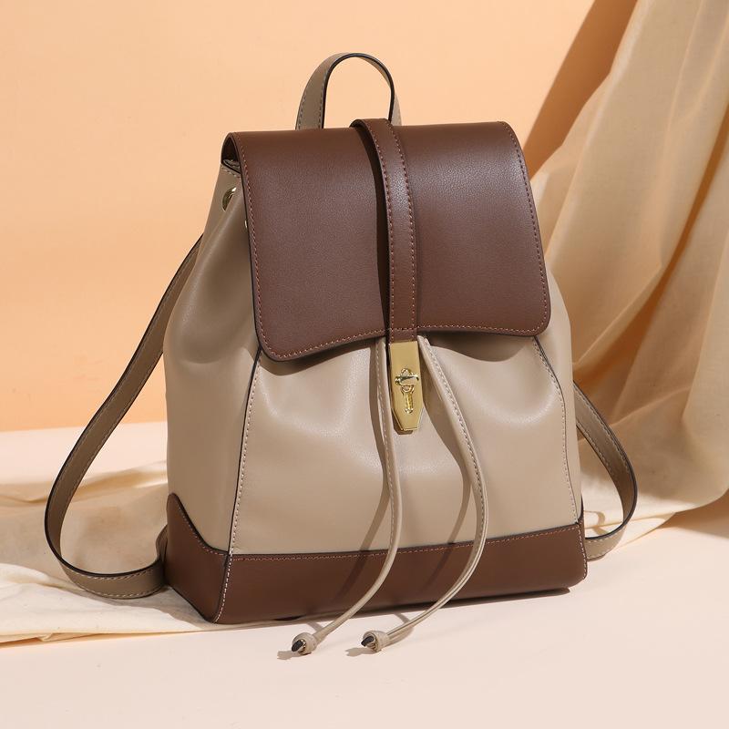 Textured Backpack Women's Backpack Women's Shoulders Genuine Leather Schoolbag College Student Bag