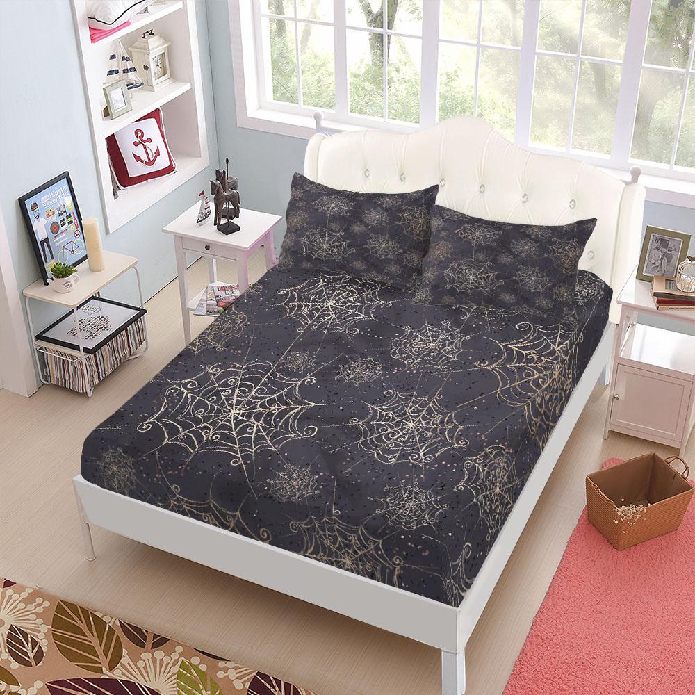 Gothic Haunted Bats Pattern Fitted Sheet Set King Queen Double Full Size Bed Linen Set