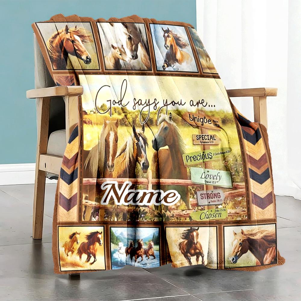 Horse Collage Customize Your Name Home Blankets Comfortable Soft Lightweight Allseason Multipurpose Blanket For Picnics Sofas Offices Beds Living