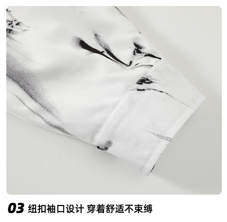 New Chinese style shirt, men's artistic long sleeved ink printed button down shirt, handsome men's Tang suit