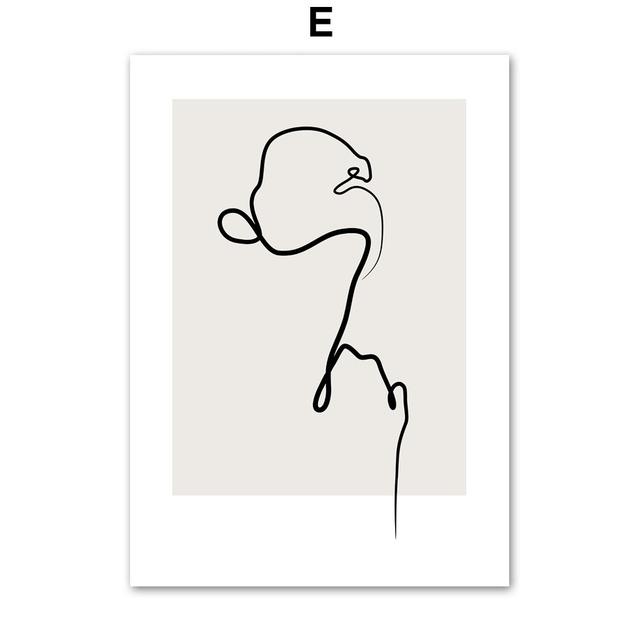 Wandkunst Leinwandmalerei Moderne abstrakte Linie Gesicht minimalistisch nordische Poster und Drucke Wandbilder für Wohnzimmerdekoration kein Rahmen