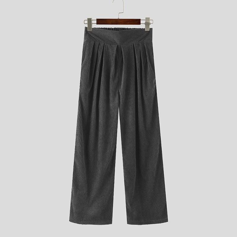 

INCERUN Мужские вельветовые брюки с высокой талией на молнии, длинные, повседневные, широкие, с карманами 5XL серый