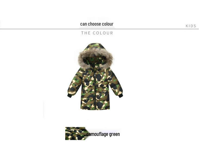 2025 Kids' Mid-Length Down Cotton Jacket with Fur Collar for Boys and Girls - Thickened for Autumn and Winter