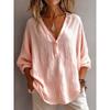 Women Casual Loose Solid Color V Neck Long Sleeve Pullover Shirt