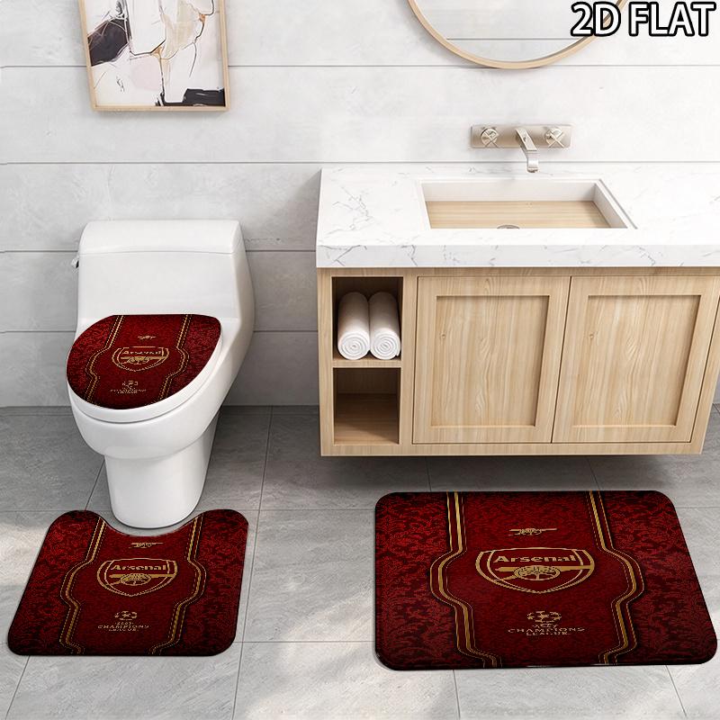 Arsenal F 3Pcs Flannel Toilet Mat Set Bathroom Rug Bath Carpet Non Slip Home Decor Toilet 3 Pcs Bathroom Textile Set