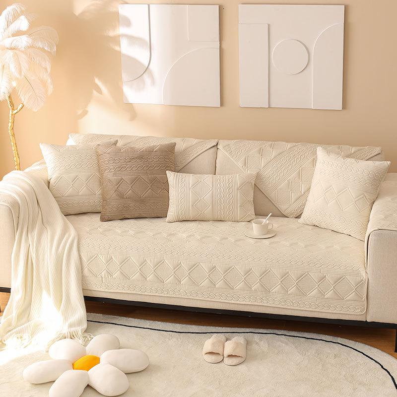 Soft Comfortable Velvet Sofa Cushion Four Seasons Universal Anti Slip Seat Cushion Solid Color Minimalist Breathable Couch Towel
