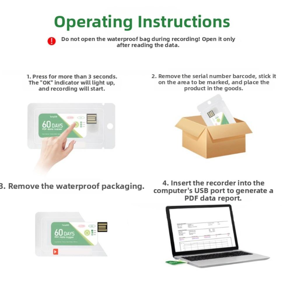 60 Day Disposable Temperature Data Logger with USB Port and Auto PDF Report Generation for Cold Chain and Storage Use