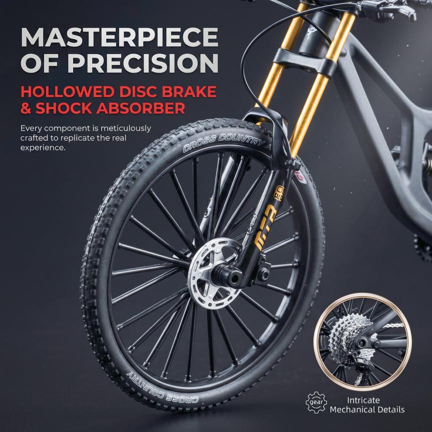 1:10 Scale Full Alloy Frame Downhill Mountain Bike Model Full Suspension Diecast Collectible Miniature Realistic Toy Gift Decor