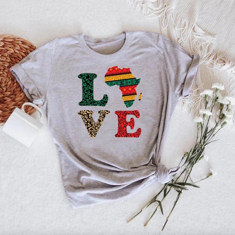 Pan African Heritage TShirt Black Pride Unity Freedom Love Letters Printed Tshirt Tops Commuter Allmatch Casual Style Tee S