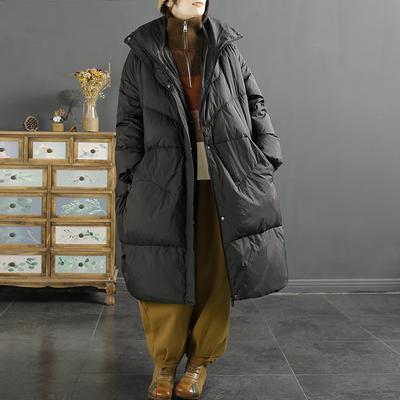 Invierno Negro Parka con Capucha Chaqueta de Plumón Mujer Suelta Oversize Gruesa Cálida Bolsillos Abrigo Acolchado Dama Abrigo Largo