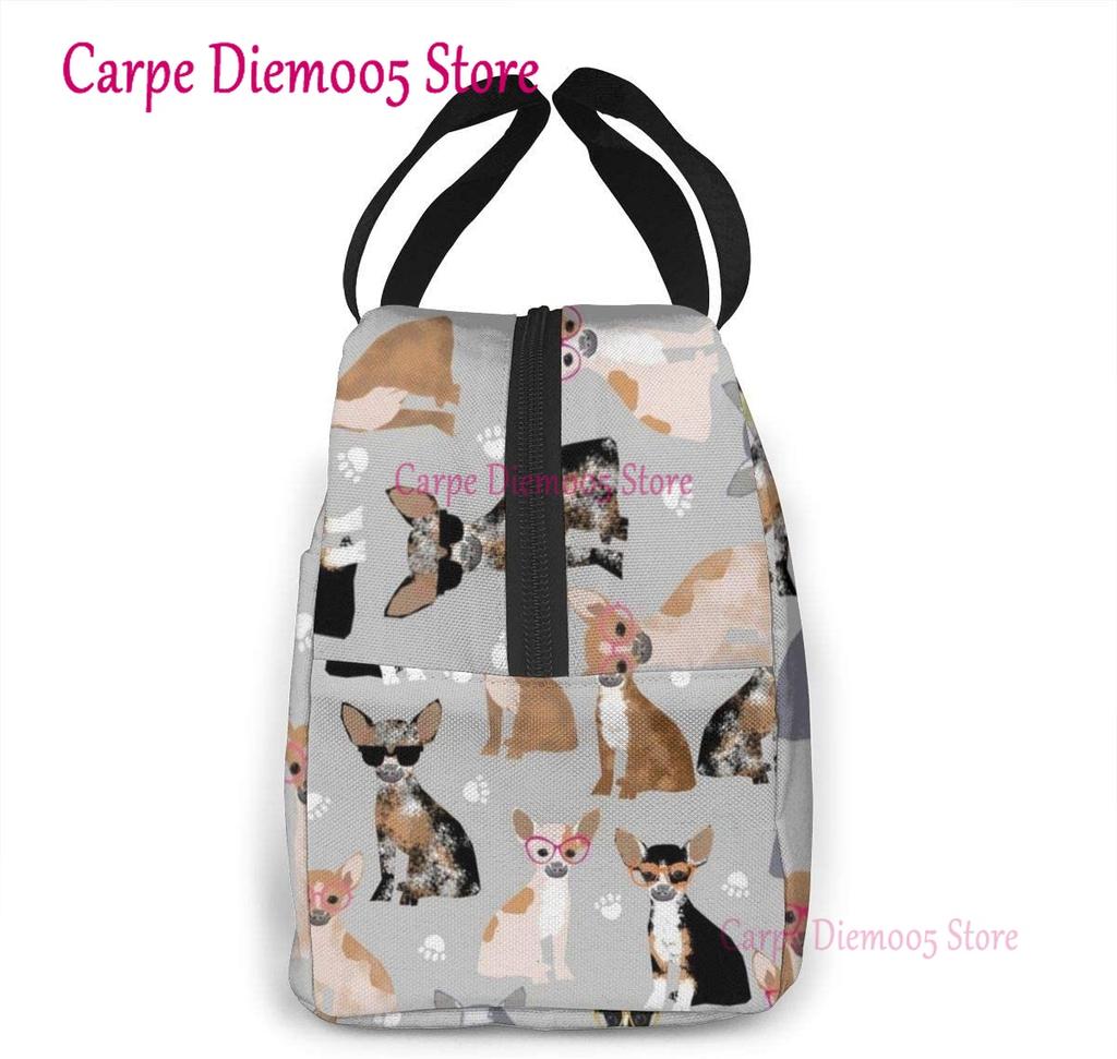 Unisex Food Warmer Bag Chihuahua Dog Lunch Bag Reusable Lunch Box Lunch Cooler Tote